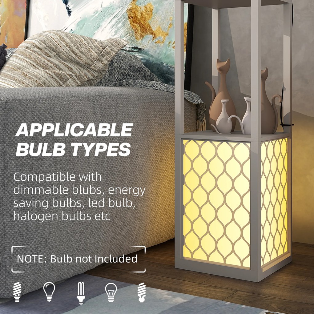 HOMCOM Lampa Stojąca w Nowoczesnym Designie, 2 Półki, Przycisk na Łańcuszku, 26 cm x 26 cm x 156 cm, Czarny + Biały