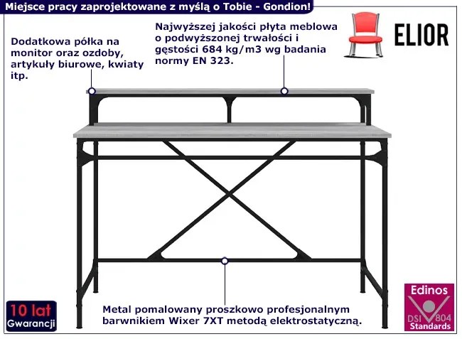 Biurko z metalowym stelażem industrialne 100 cm szary dąb - Gondion