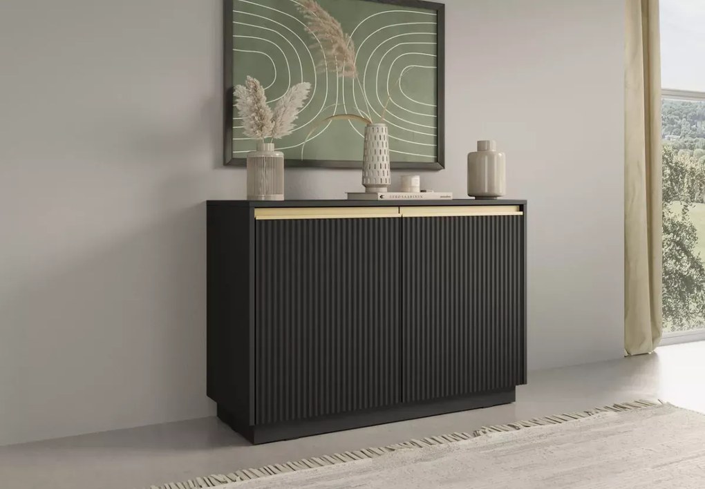 Komoda dwudrzwiowa Miraza bez uchwytów 4 półki nowoczesna do salonu MDF
