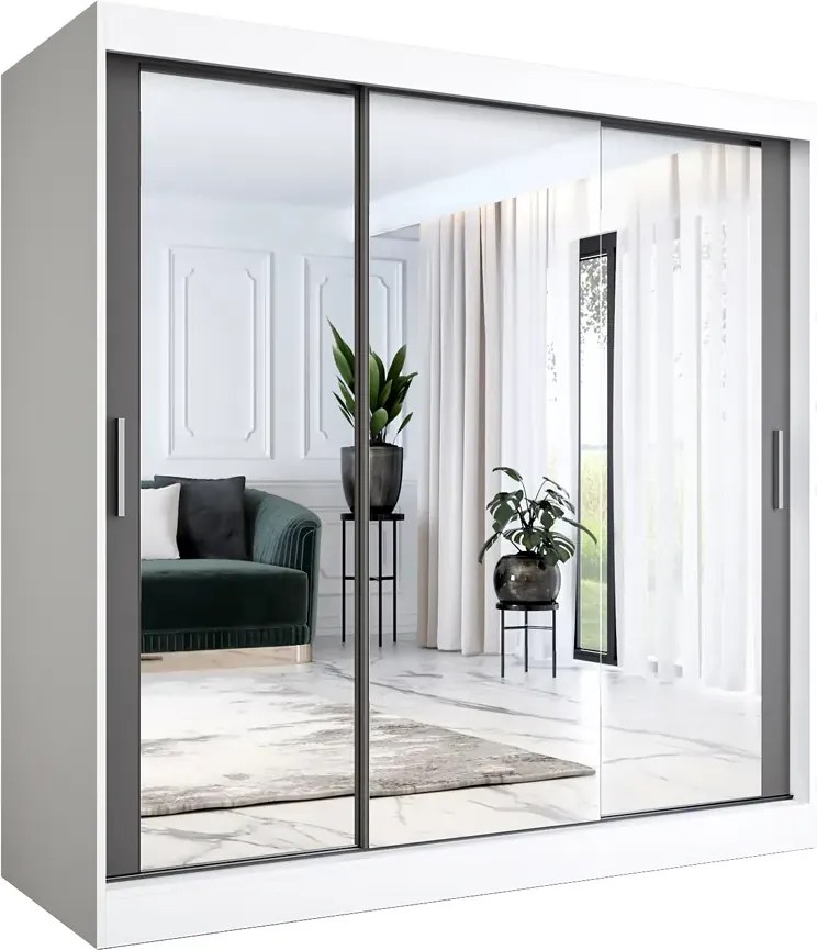 Szafa przesuwna z lustrem biały + antracyt 200 cm W7-S94