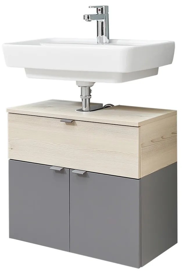 Szaro-naturalna wisząca szafka bez umywalki w dekorze sosny 53x60 cm Quickset 394 – Pelipal