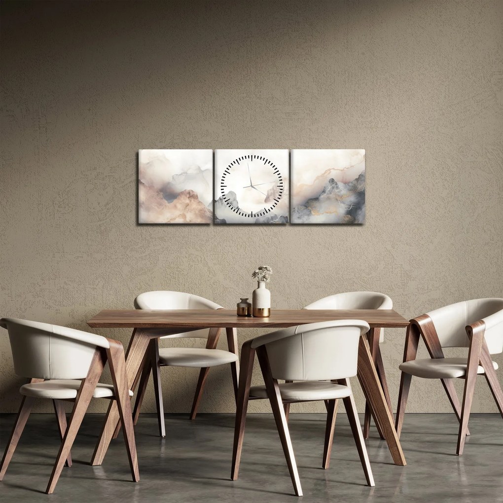 Obraz - Górska abstrakcja z teksturą marmuru (z zegarem) (90x30 cm)
