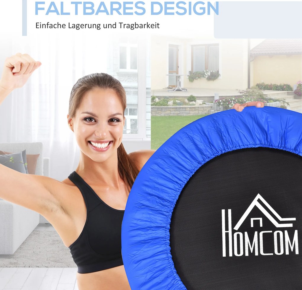HOMCOM Trampolina Fitness Ø91 cm Mini z Antypoślizgowymi Stopami Obciążenie do 100kg Ø91 x 22,5H cm Czarny+Niebieski