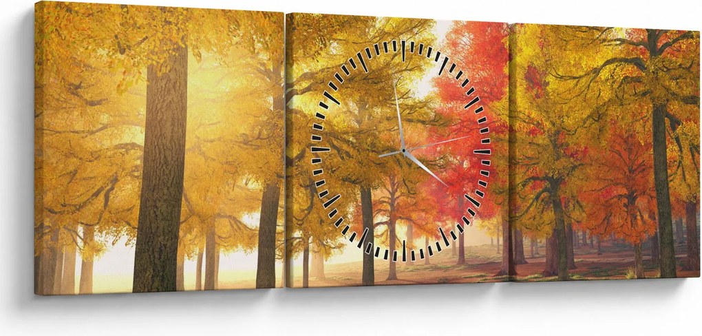 Obraz jesiennych drzew (z zegarem) (90x30 cm)