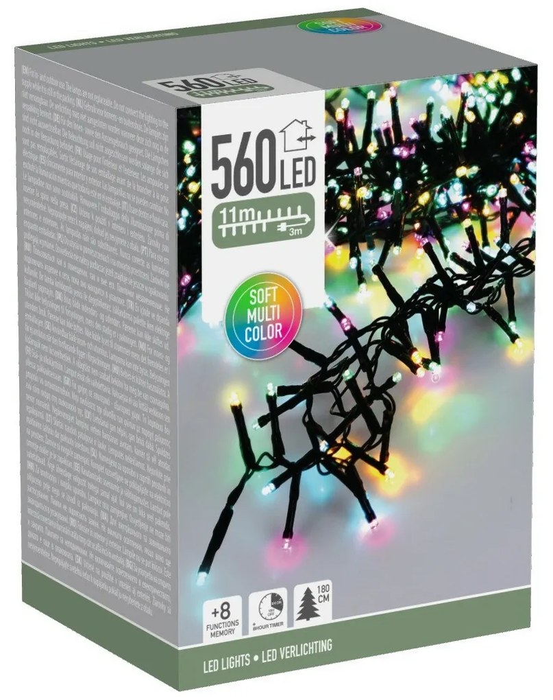Zewnętrzny łańcuch świetlny Macaron, 11 m 560 diod LED, (ziel., pom., nieb., różowy), timer, IP44, 11 m