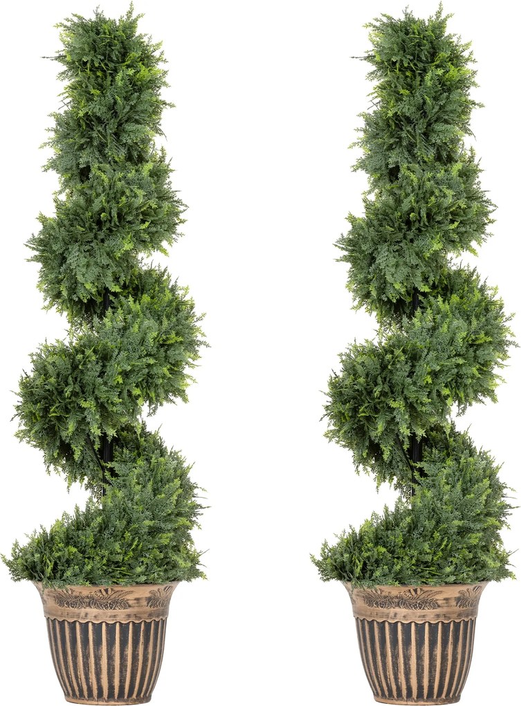 HOMCOM Spiralny cyprys, zestaw 2 szt. roślin sztucznych, z doniczką, wysokość 120 cm, zielony | Aosom PL