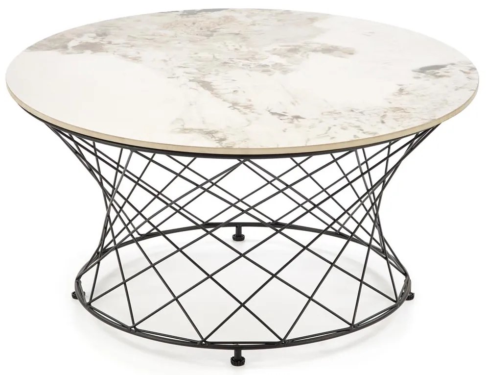 Okrągła ława, spiek beżowy marmur/czarny 80/42 cm ALESSIA