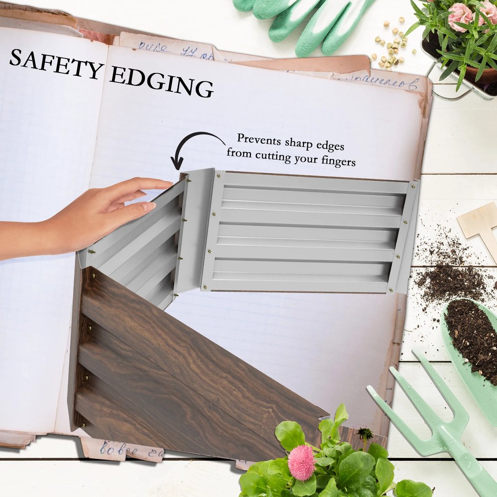Outsunny Podwyższone łóżko ogrodowe na zioła, odporne na warunki atmosferyczne, otwarta dolna część, 113 x 98 x 30 cm, Ciemnobrązowe