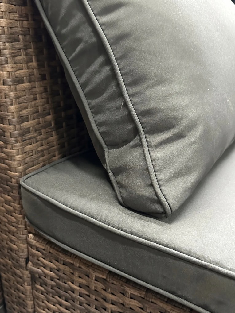 Wielofunkcyjny zestaw mebli ogrodowych - narożnik, leżanka z daszkiem Galicja 101 jasny brąz, poduszki szare