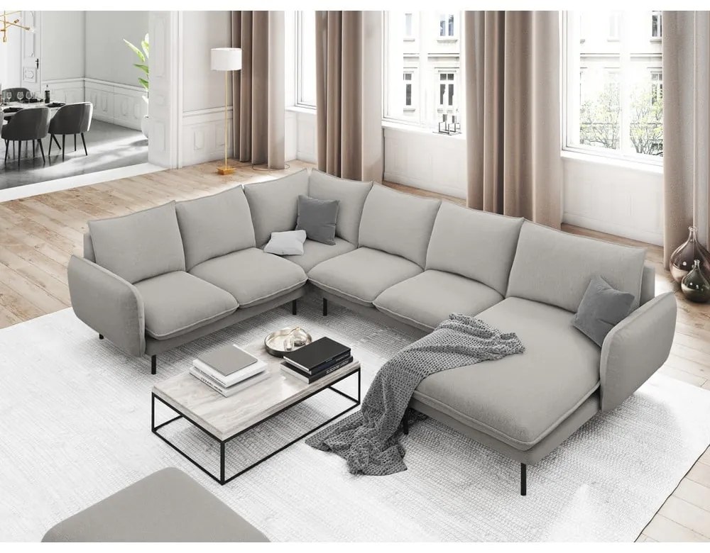 Jasnoszara sofa w kształcie litery U Cosmopolitan Design Vienna, lewostronna