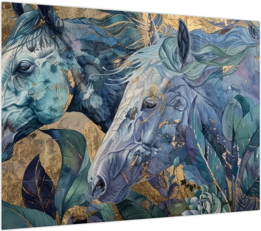 Obraz - Konie na złotym tle (70x50 cm)