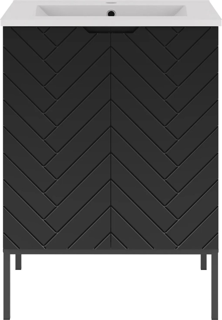 Szafka z umywalką wpuszczaną Aspen 09, czarna, 60 cm - zestaw 3