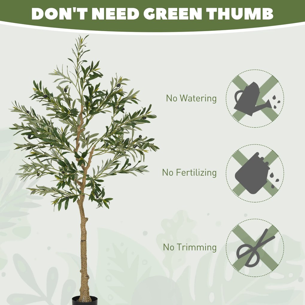 HOMCOM Sztuczna roślina, Sztuczne drzewo oliwne, 150 cm, 720 liści, 32 oliwki, stabilna doniczka, roślina dekoracyjna, zielona