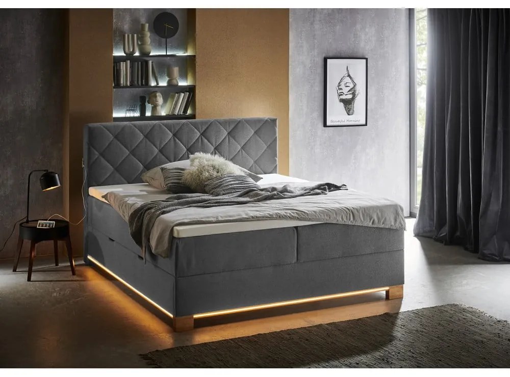 Szare łóżko boxspring ze schowkiem 180x200 cm Messina – Meise Möbel