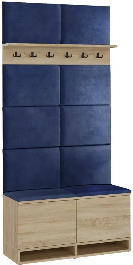 Garderoba z welurowymi panelami ściennymi dąb sonoma + granat C9-L75