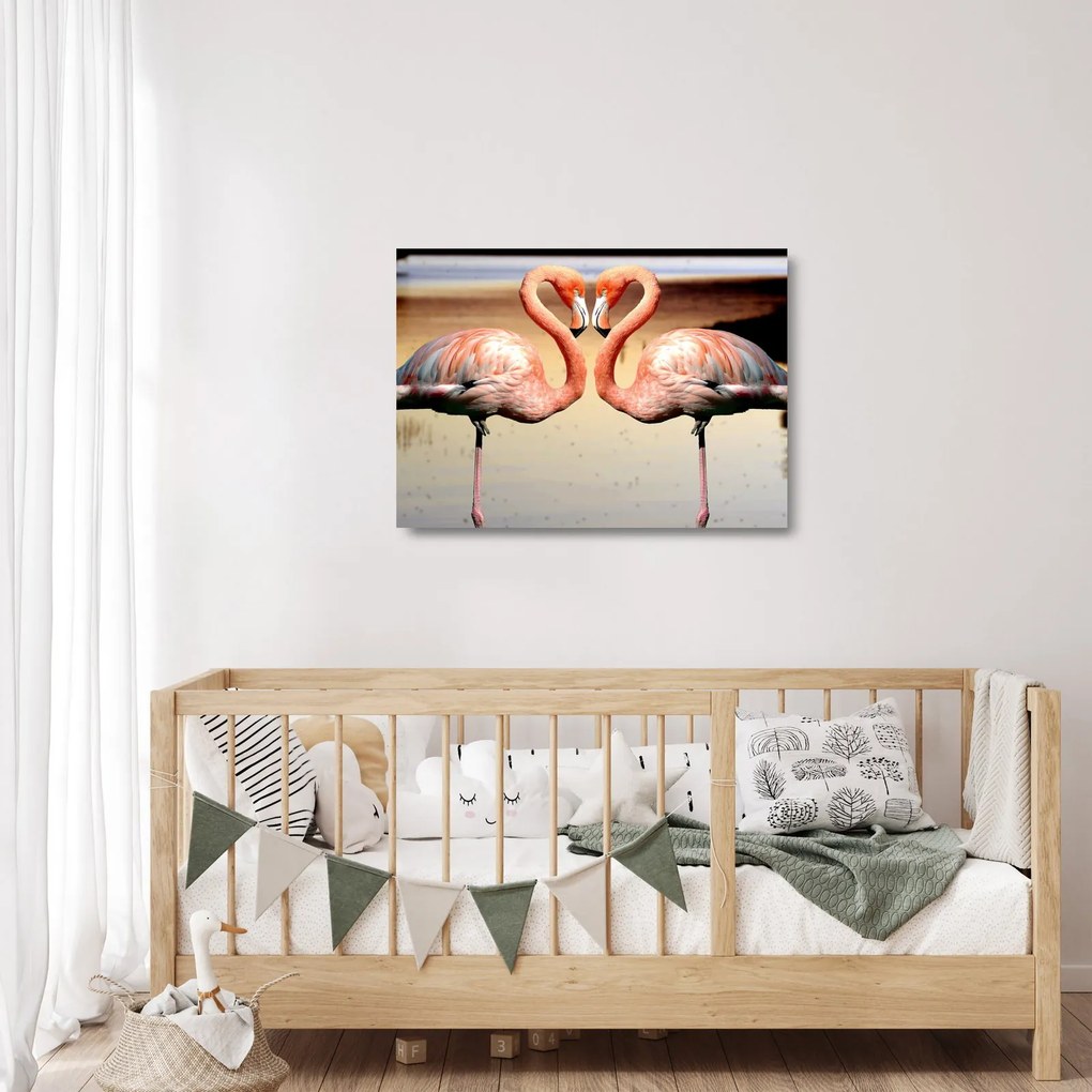 Obraz na szkle - dwa flamingi (70x50 cm)