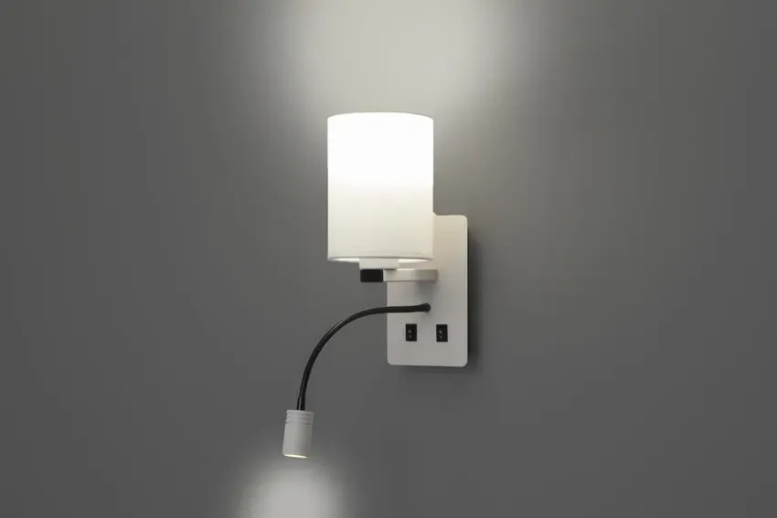Nowoczesny biały kinkiet z dodatkową lampką LED do czytania - V077 G1-W20