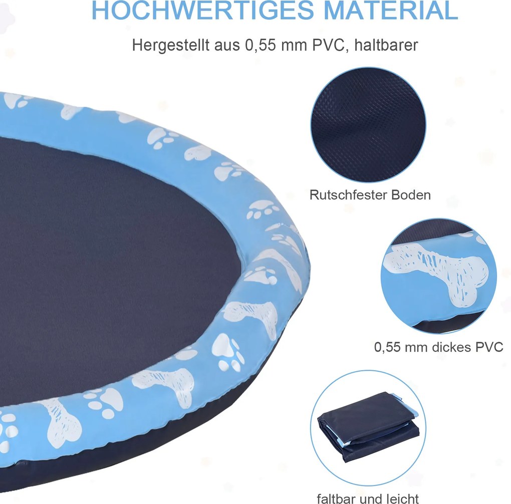 PawHut Mata do zabawy dla psów 150cm Splash Sprinkler Pad Antypoślizgowa Zewnętrzna zabawka wodna PVC Niebieska | Aosom PL
