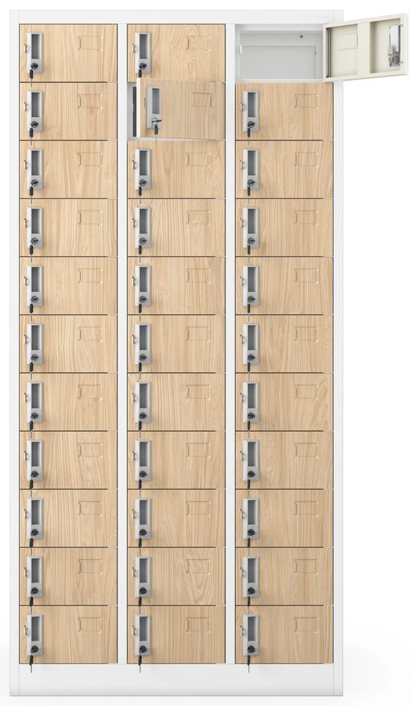Szafka skrytkowa depozytowa 33-skrytkowa biała/dąb sonoma, 900x1850x450 mm: OLIVER Eco Design