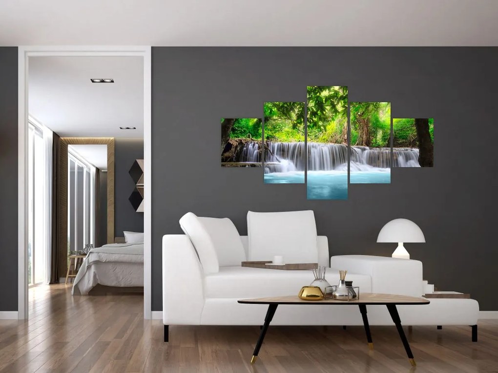 Obraz - Wodospad, niebieski (125x70 cm)