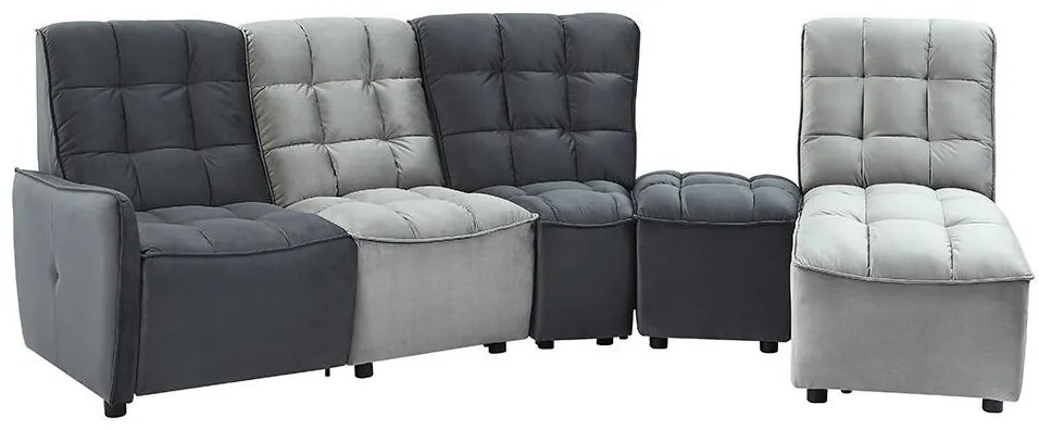 Kanapa narożna modułowa z funkcją relax z jasnoszarego i antracytowego weluru ALFORD