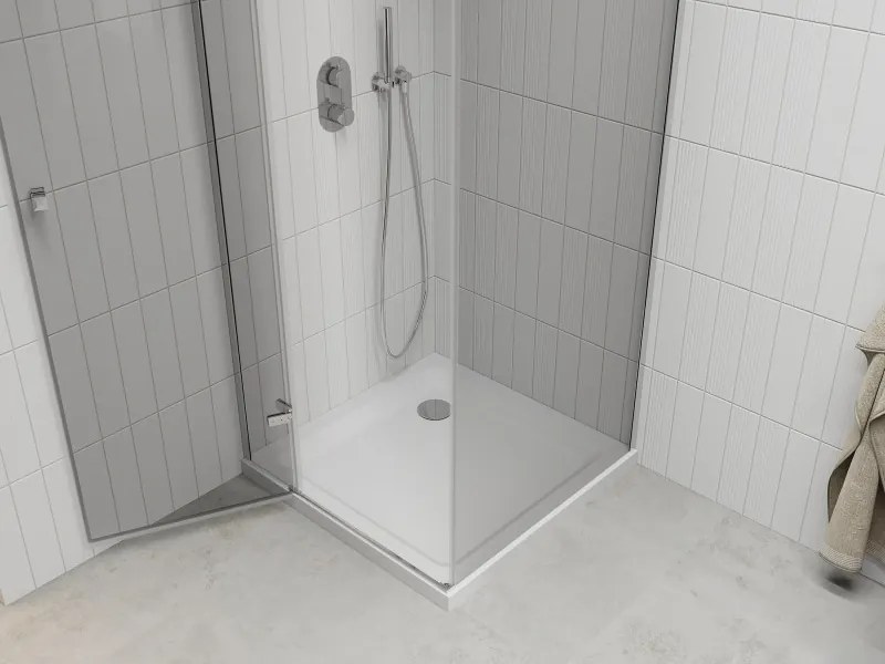 Mexen Roma kabina prysznicowa uchylna 80 x 80 cm, transparent, chrom + brodzik Flat - 854-080-080-01-00-4010
