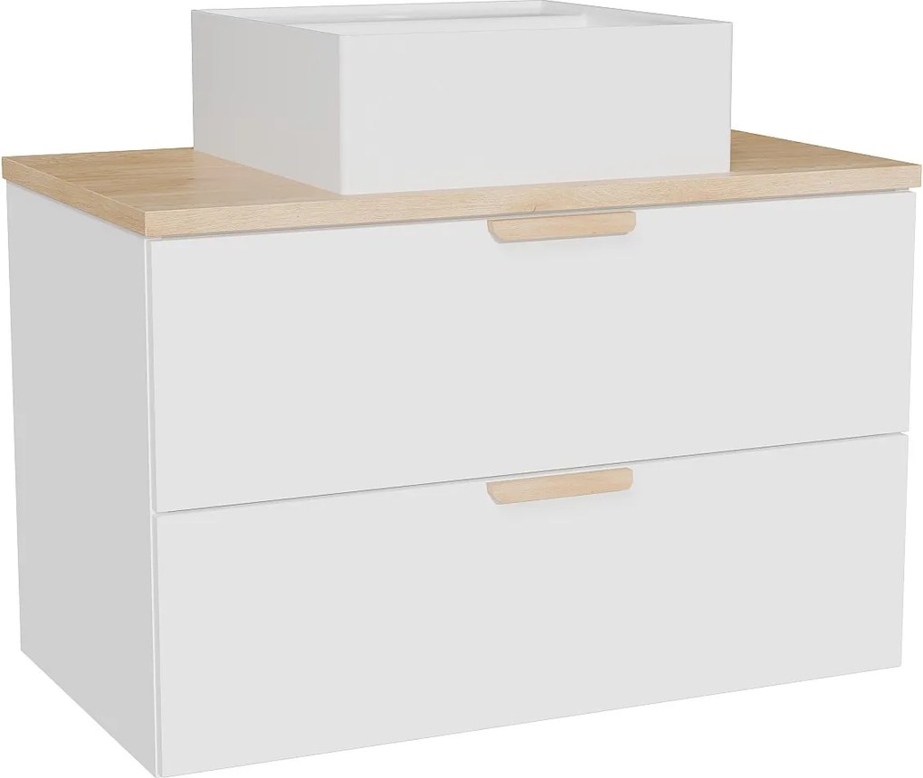 Wisząca szafka łazienkowa z umywalką wpuszczaną w blat kwadratową – Biała – S80 cm – AVORELI