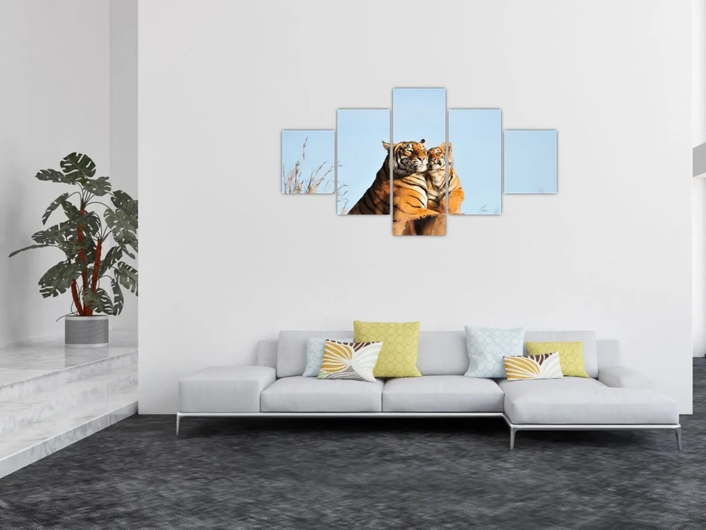 Obraz - Tygrysica i jej młode (125x70 cm)