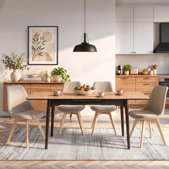 Stół Rozkładany Prostokątny SAMER 138-178 cm Ceramiczny Dąb/Czarny Loft