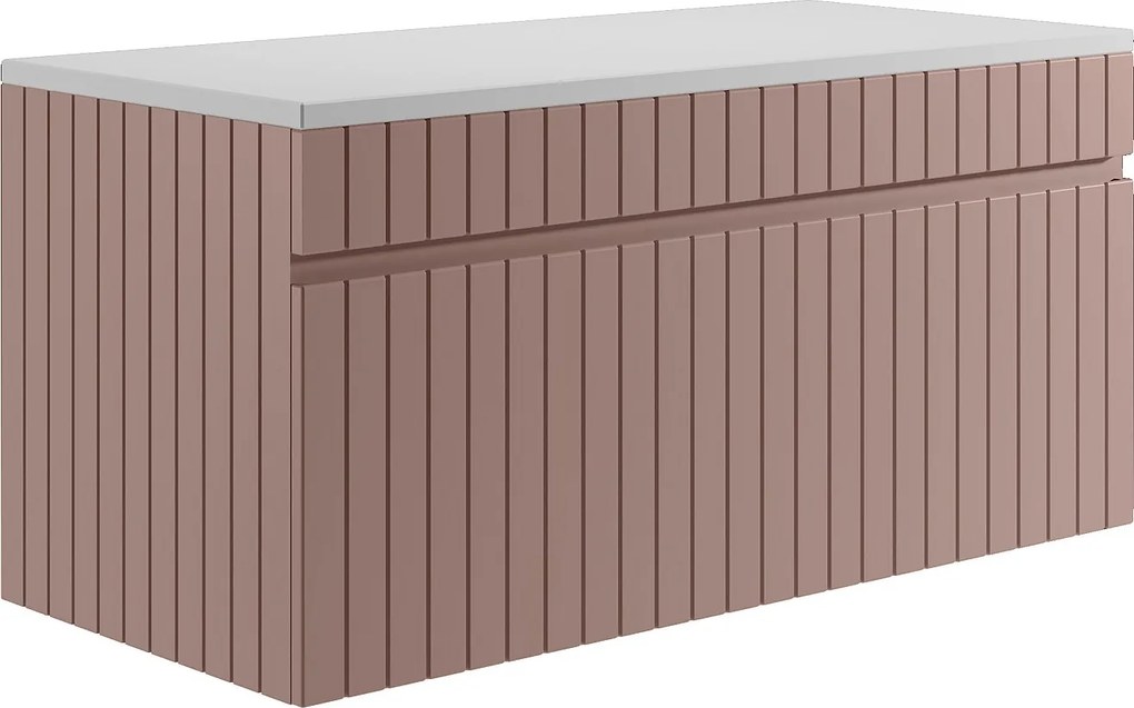 Szafka pod umywalkę wisząca ryflowana różowa z blatem - 100 cm - SATARA