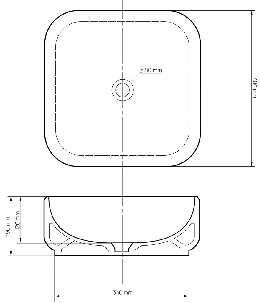 Umywalka ceramiczna nablatowa kwadratowa brązowa bez otworu na baterię 40x40 cm UNO 2 Mokka Matt