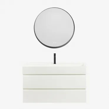 Zestaw Wiszących Mebli Łazienkowych Z Drewna I Forniru Jesionowego Zintegrowany Z Umywalką Ona Biała & - Sklum