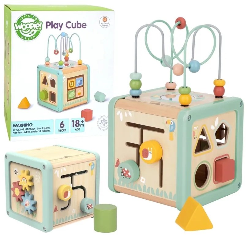 Woopie green drewniana kostka aktywności multifunkcyjna edukacyjna sorter