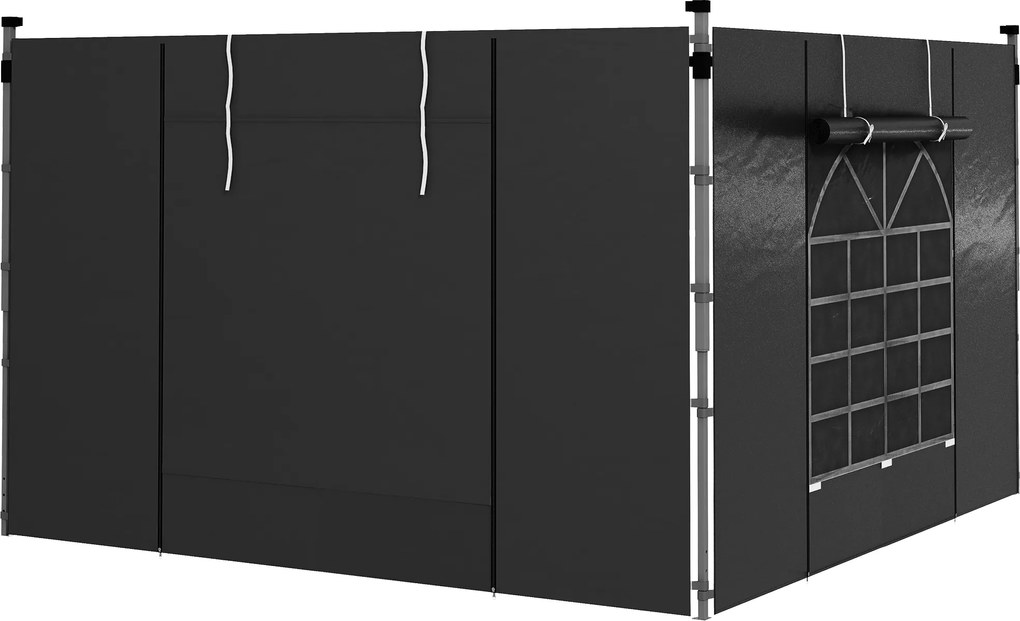 Outsunny Boczne ściany do pawilonu 3 x 3/ 3 x 6 m, boczne plandeki z oknem, drzwi, ściany zamiennik do namiotu imprezowego, tkanina Oxford, Czarny