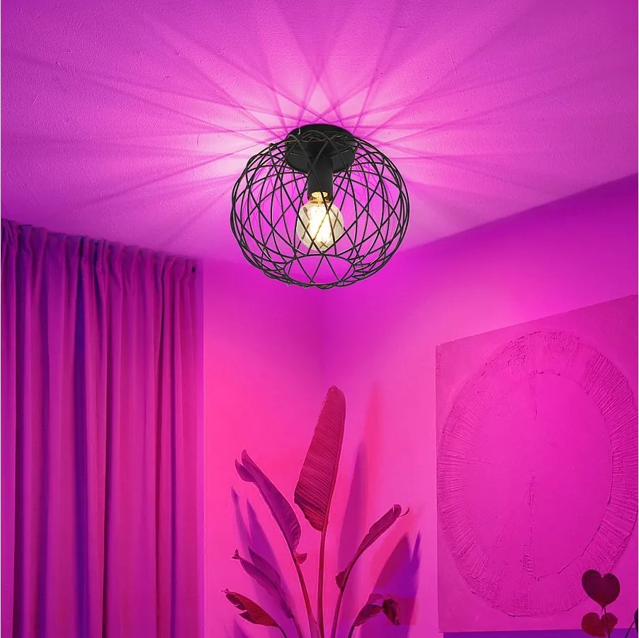 NETTLIFE Lampa Sufitowa E27 Okrągła Czarna 30CM Max. 40W Metalowa lampa do przedpokoju Retro Vintage Przemysłowy abażur do salonu, sypialni i korytarza