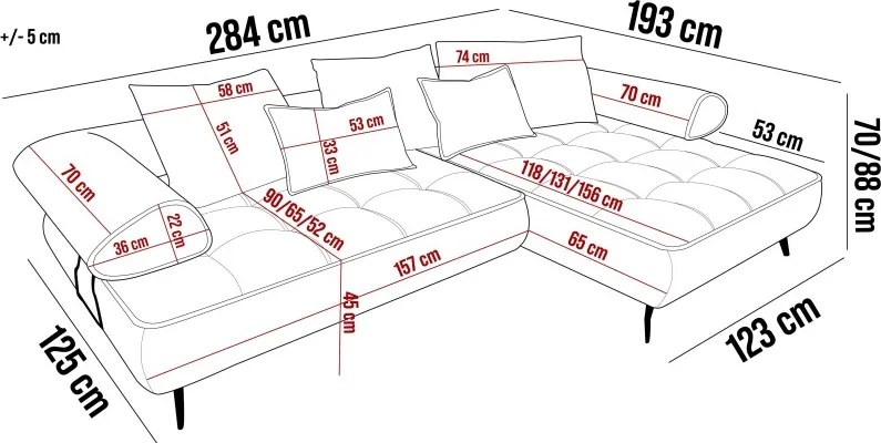 Narożnik SELEDO S L Prawostronny z układ elektrycznej głebokości siedziska WERSAL