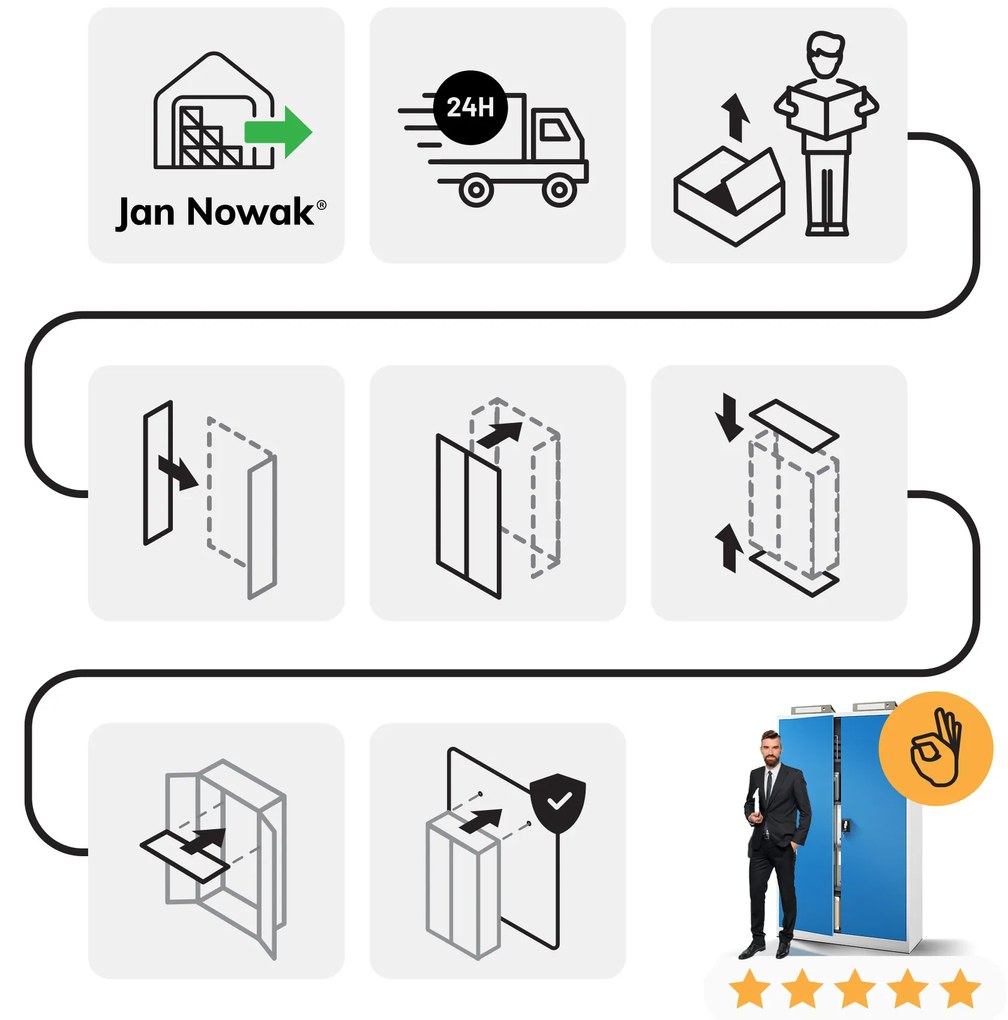 Szafa biurowa metalowa na akta szaro-niebieska JAN II, 1150 x 1850 x 400 mm