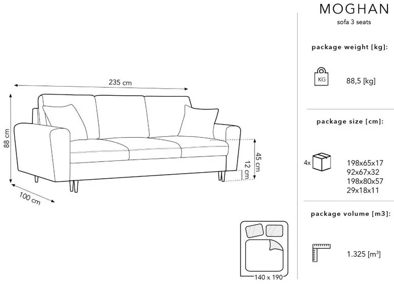 Sofa MOGHAN by Micadoni, beż welur, rozkładana
