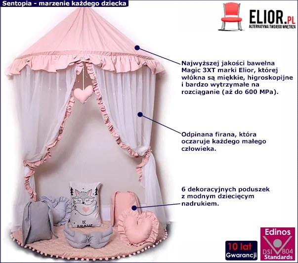 Różowy baldachim dla dziewczynki z oświetleniem LED T0-K52