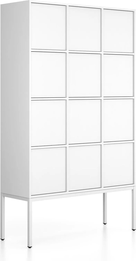 Szafa biurowa FRAME, podstawa biała, 12x drzwi, 1299 x 450 x 2185 mm, PUSH-lock, biały