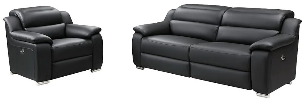 Kanapa 3-osobowa i fotel ARENA III z elektryczną funkcją relax, ze skóry – kolor czarny