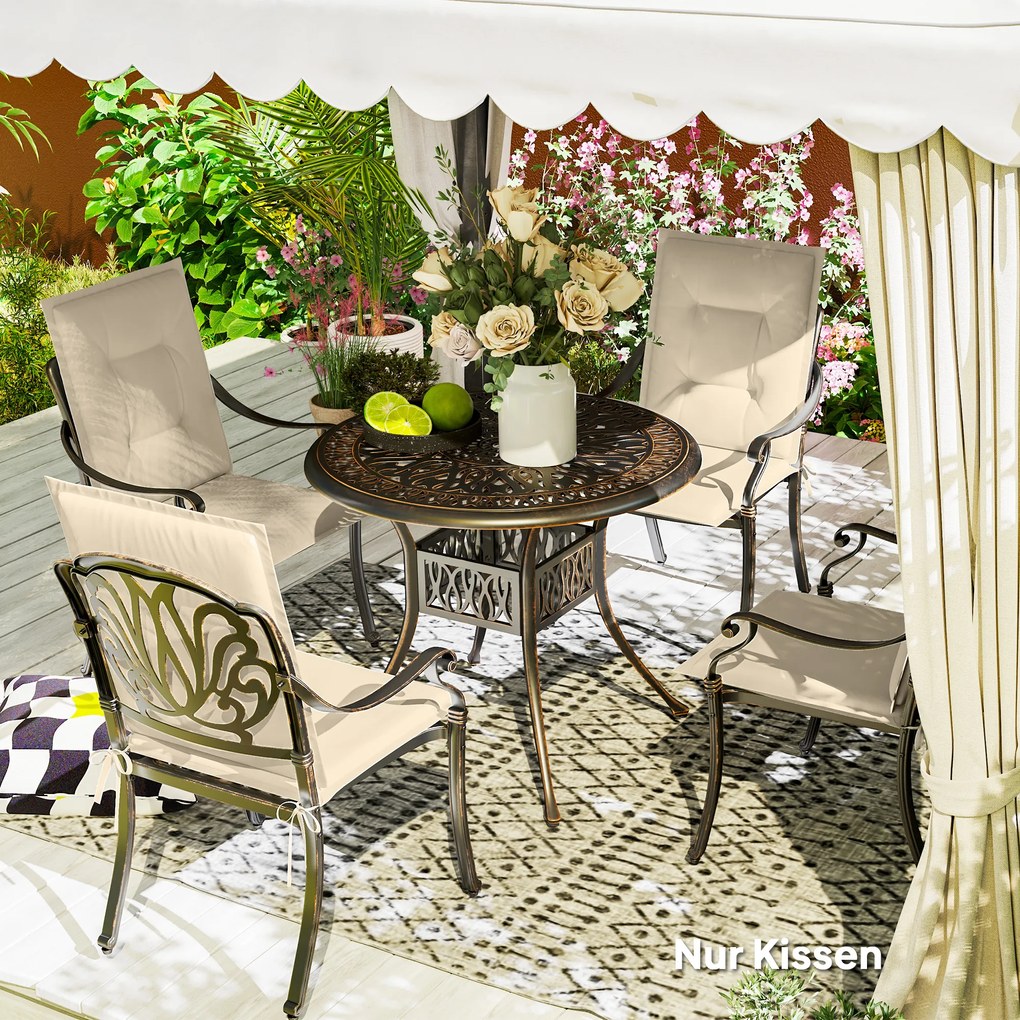 Outsunny Zestaw 4 Beżowych Poduszek na Krzesła 108 x 50 x 5 cm z Taśmami do Wewnątrz i Na Zewnątrz