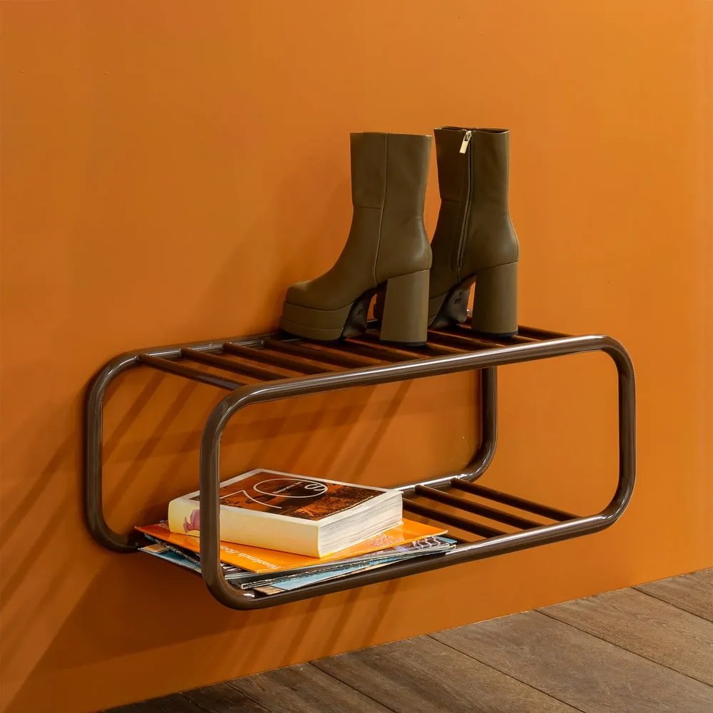 Ciemnobrązowa metalowa wisząca szafka na buty 72x28x35 cm Retro – Spinder Design