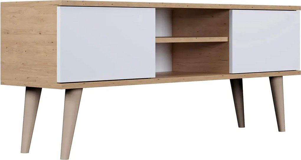 Skandynawska szafka pod telewizor dąb artisan + biały T5-E64