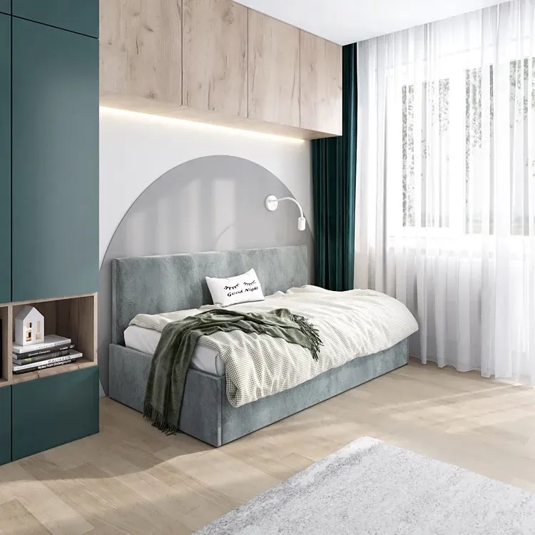 Szare młodzieżowe łóżko z pojemnikiem S9-T74