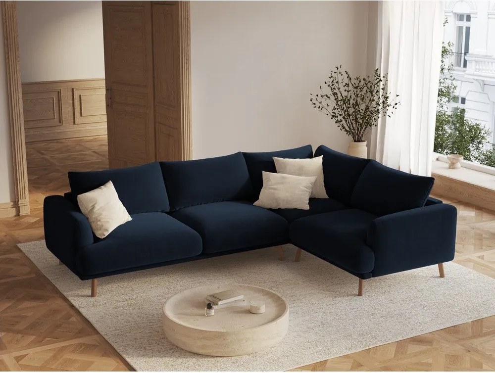Ciemnoniebieski aksamitny narożnik (prawostronny/w kształcie litery L) Naomi – Micadoni