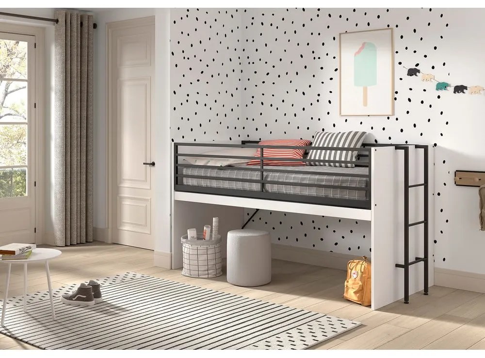 Białe podwyższone łóżko dziecięce ze stelażem 90x200 cm Sam – Vipack