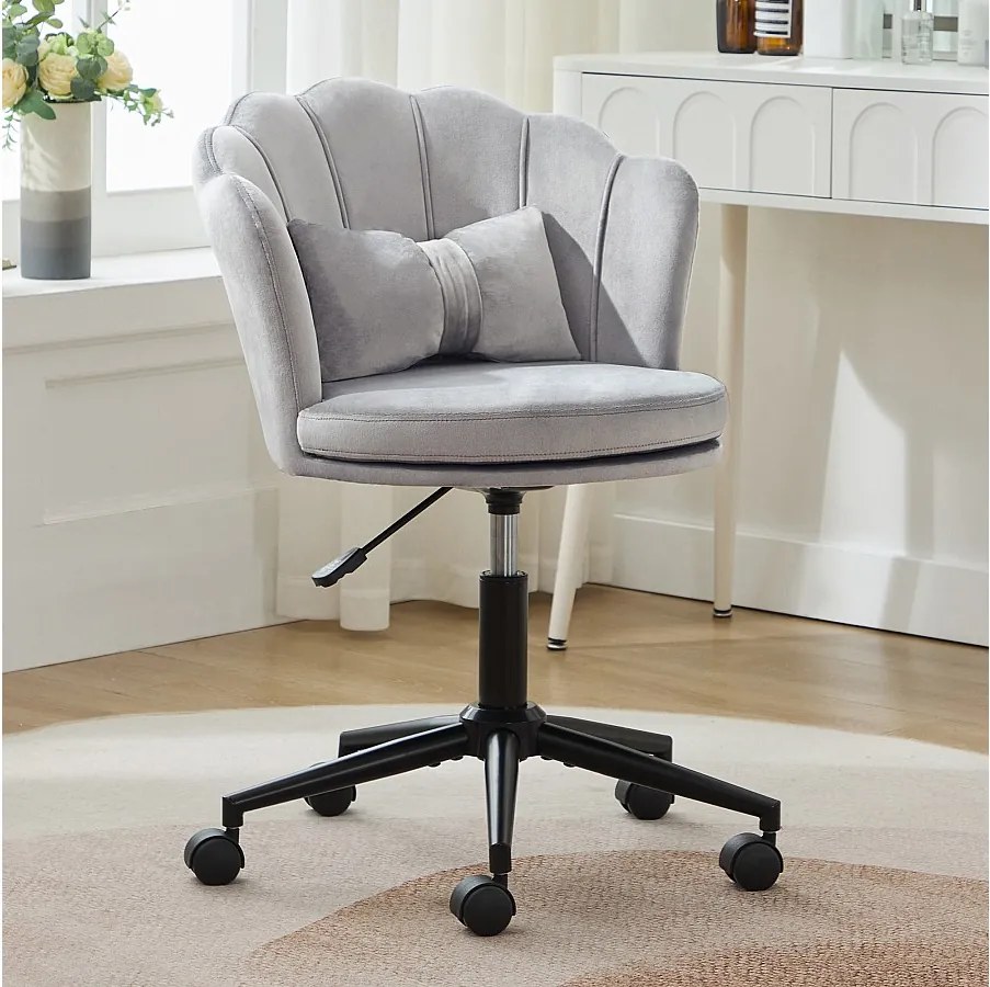 Fotel obrotowy z regulacją wysokości - Oparcie w kształcie płatka - 55 x 42 x 73-83 cm - Aksamit - Szary