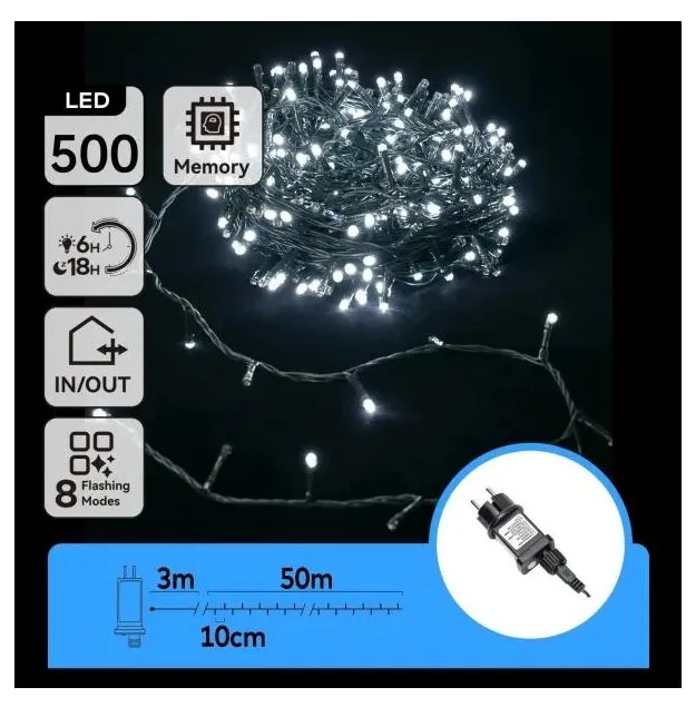 Aigostar - LED Zewnętrzny łańcuch świąteczny 500 x LED / 8 funkcji 53 m IP44 zimna biel