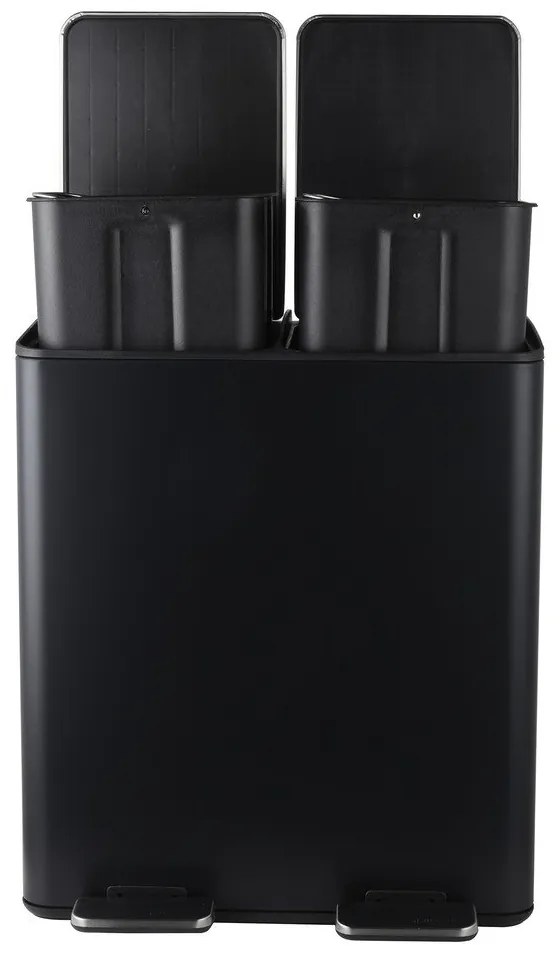 Stalowy kosz na śmieci 2x20 l do segregacji odpadów/z pedałem w kolorze matowej czerni Aliya – Spirella